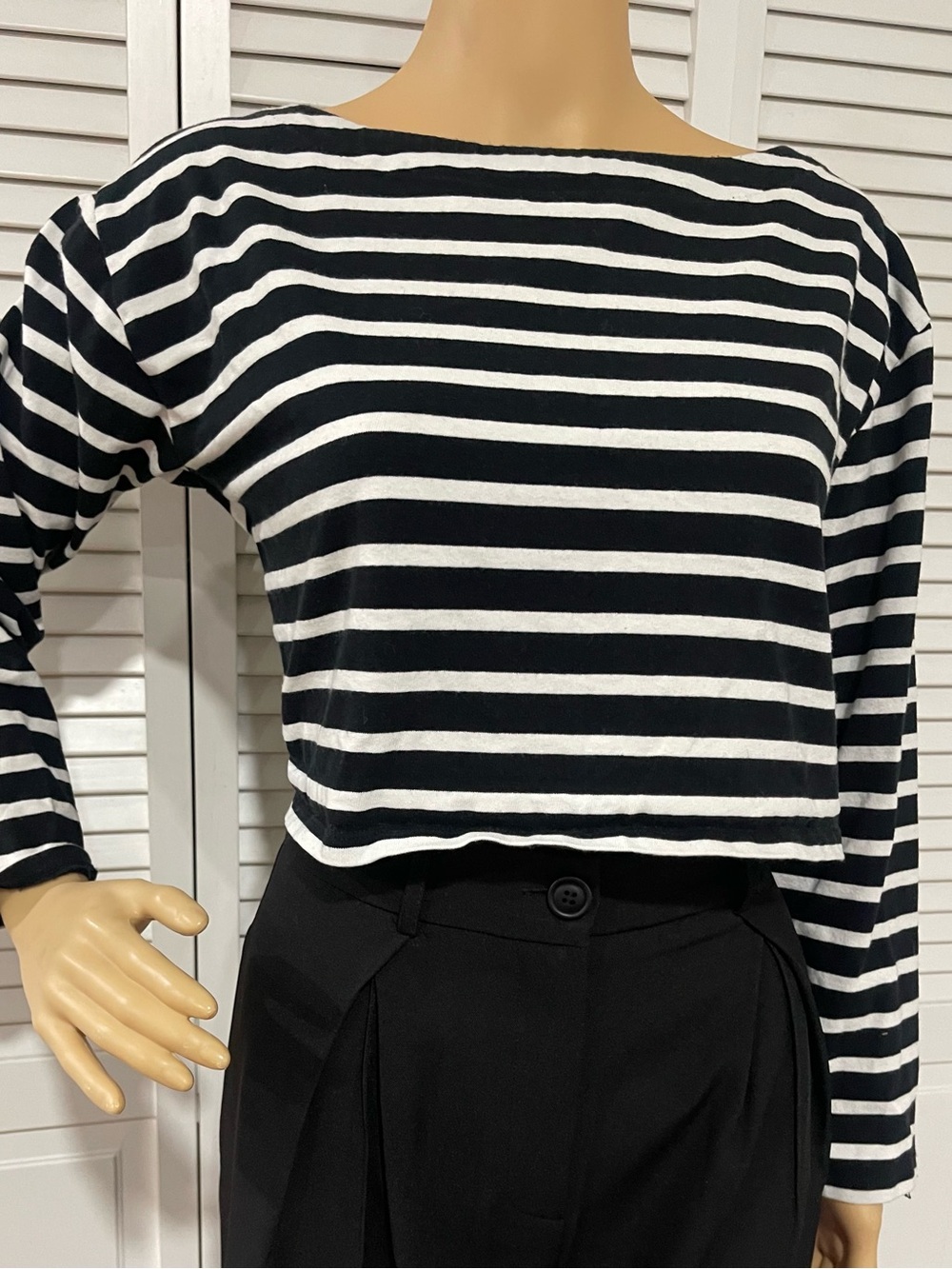 J. Crew Black & White Striped Boatneck Long-Sleeve Tee